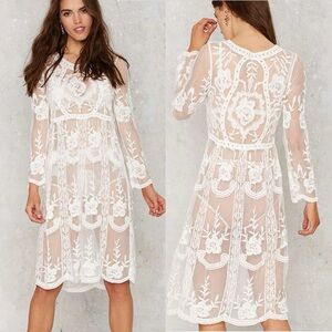 NEW Raga White Sheer Flowy Floral Embroidered Mini Cover Up Dress